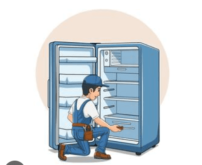 Refrigerator repair service technician fixing fridge cooling issue at home