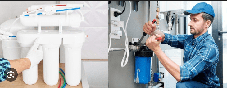 water purifier repair check-up technician diagnosing RO system problem at home