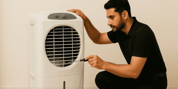 geyser thermostat repair technician fixing temperature control issue in water heater